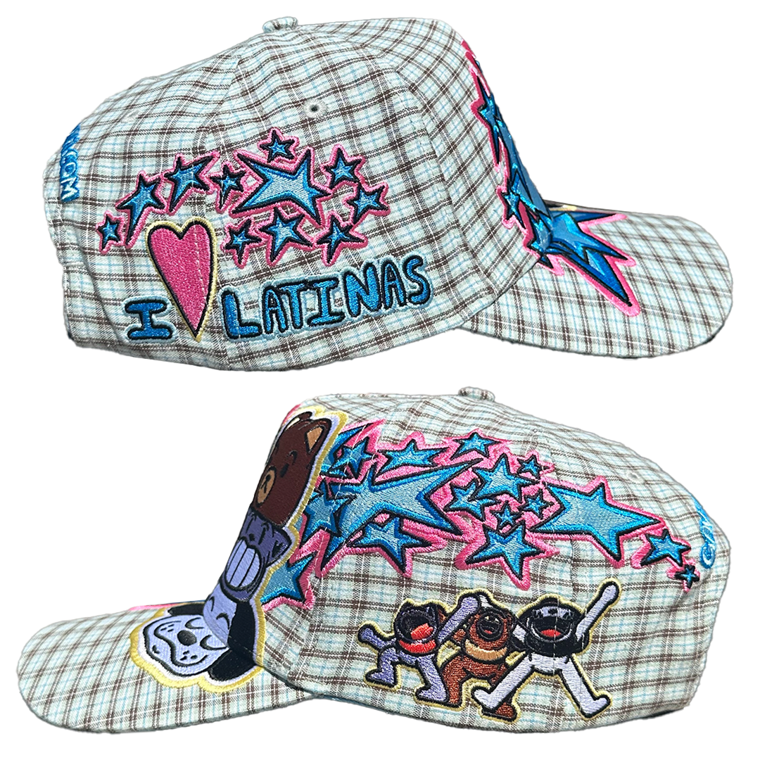 I LOVE LATINAS HAT - BLUE PLAID