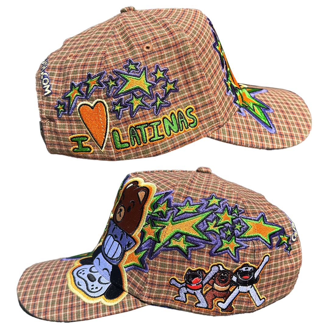 I LOVE LATINAS HAT - BROWN PLAID