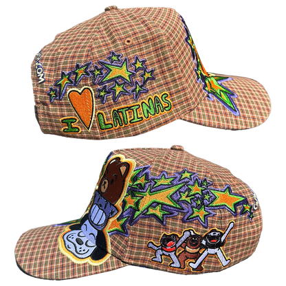 I LOVE LATINAS HAT - BROWN PLAID