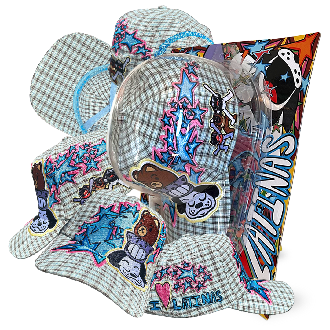 I LOVE LATINAS HAT - BLUE PLAID