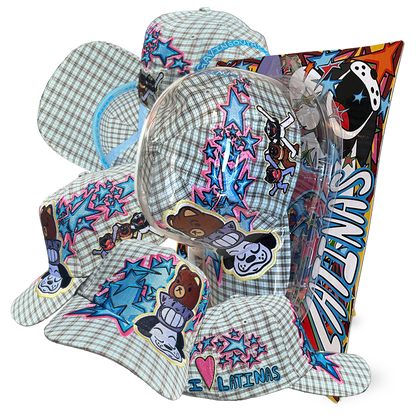 I LOVE LATINAS HAT - BLUE PLAID